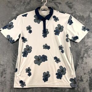 Swannies Golf Polo Shirt Mens XL White Navy Blue Floral Performance Short Sleeve
